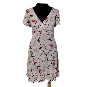 Banana Republic Pink Floral V-Neck Flounce Hem Dress Size 2